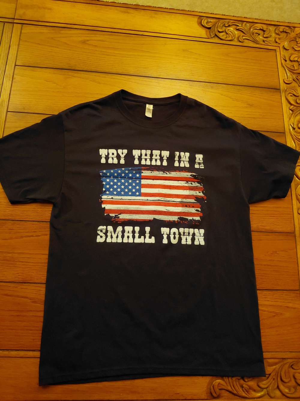 Jerzees Dri-Power USA Flag Patriotic Graphic T-Shirt Mens L Black Crew Neck